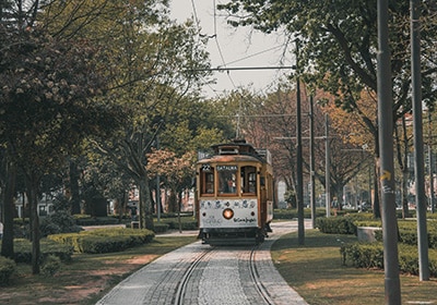 public transportation in Portugal near trees